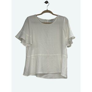 Madewell White Flutter Sleeve Blouse Womens M‎ Polyester Blend Lightweight